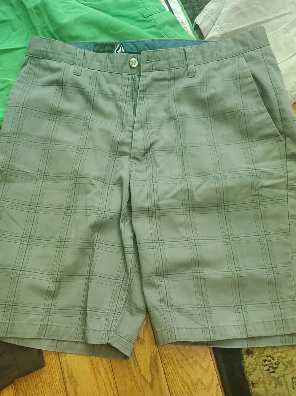 Volcom Men's Plaid Light Green Dress Shorts
